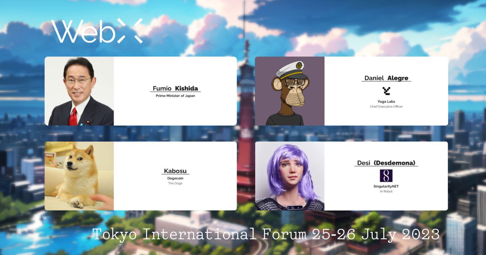 WebX Conference Welcomes Distinguished Guests: Japan PM, Yuga Labs CEO, Kabosu (Doge), Desdemona (AI Robot)
